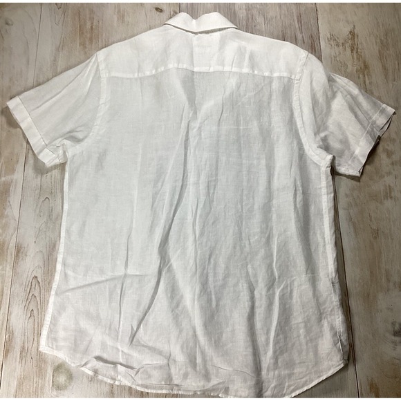 Porter And Ash White Linen Shirt Men's Medium Short Sleeve Button Down - Picture 6 of 9